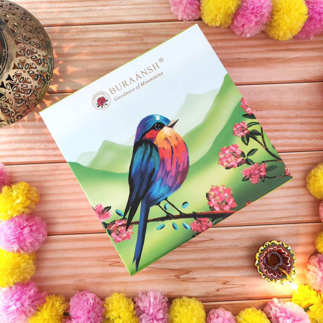 Beautiful Diwali Festive Gift Box with stunning colorful bird&