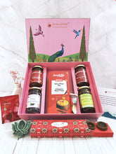 An assorted gift box of food products packed in a stunning luxurious gift box 