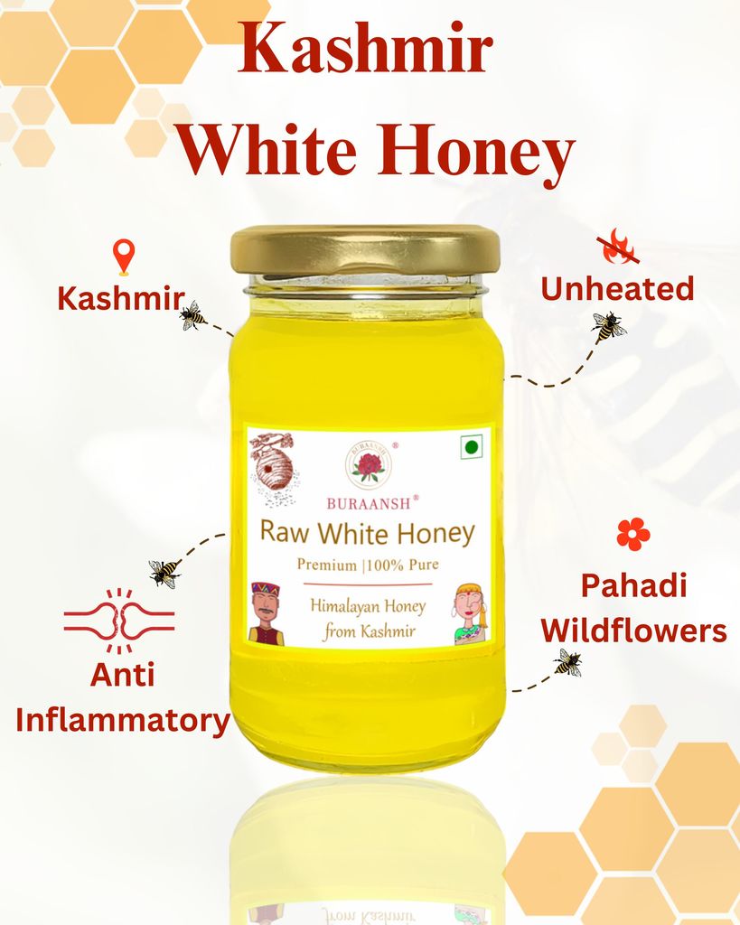 Kashmir White Honey Benefits. Anti-inflammatory and unheated