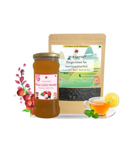Raw Litchi Honey and Kangra Green Tea from Mountains Combo Offer